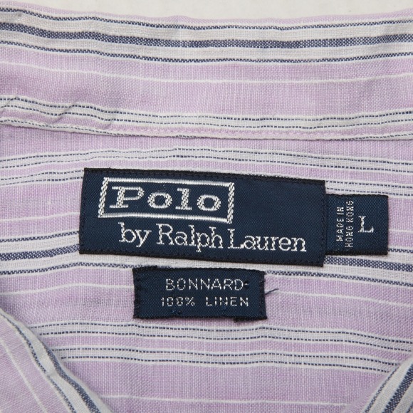 Polo Ralph Lauren Shirt Mens Large Purple Striped Bonnard 100% Linen Button Up - Picture 4 of 9